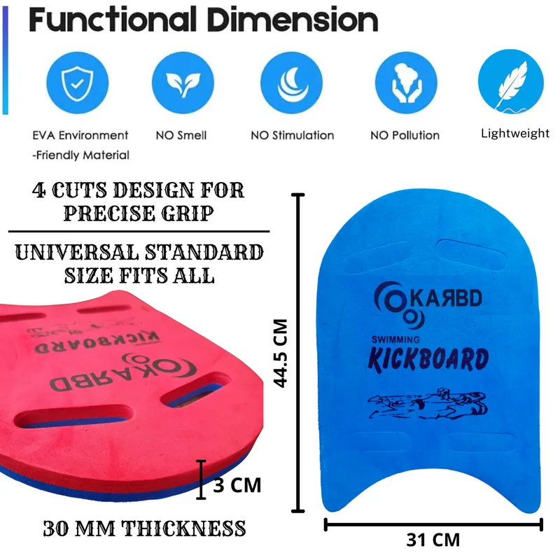4 Cut Swimming Kickboard - Floating Board for Swimming Training | Aid Exercise Equipment  for Adults, Children and Kids with 4 Holes | Dual Color - Blue Red