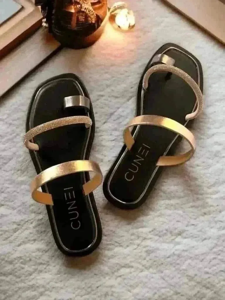 Black Two Strap Loop Flats