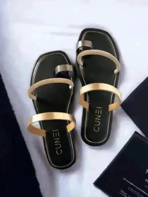 Black Two Strap Loop Flats