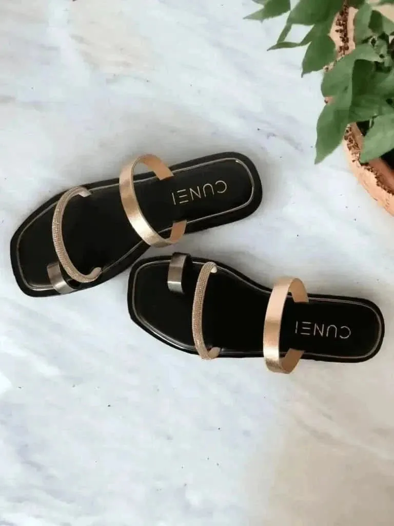 Black Two Strap Loop Flats
