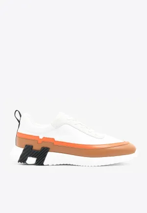 Bouncing Low-Top Sneakers in White Knit, Calfskin and Suede