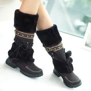 Faux Fur Ball Decorate Flat Half Snow Boots