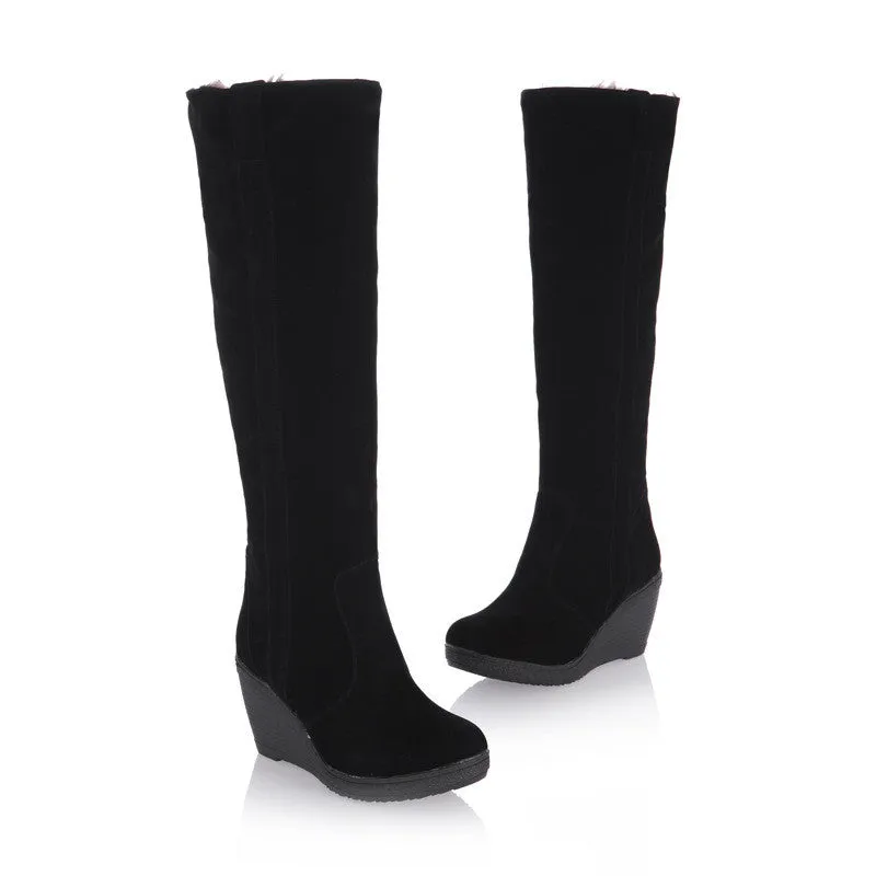 Faux Rabbit Hair Wedge Foldable Thickening Snow Boots