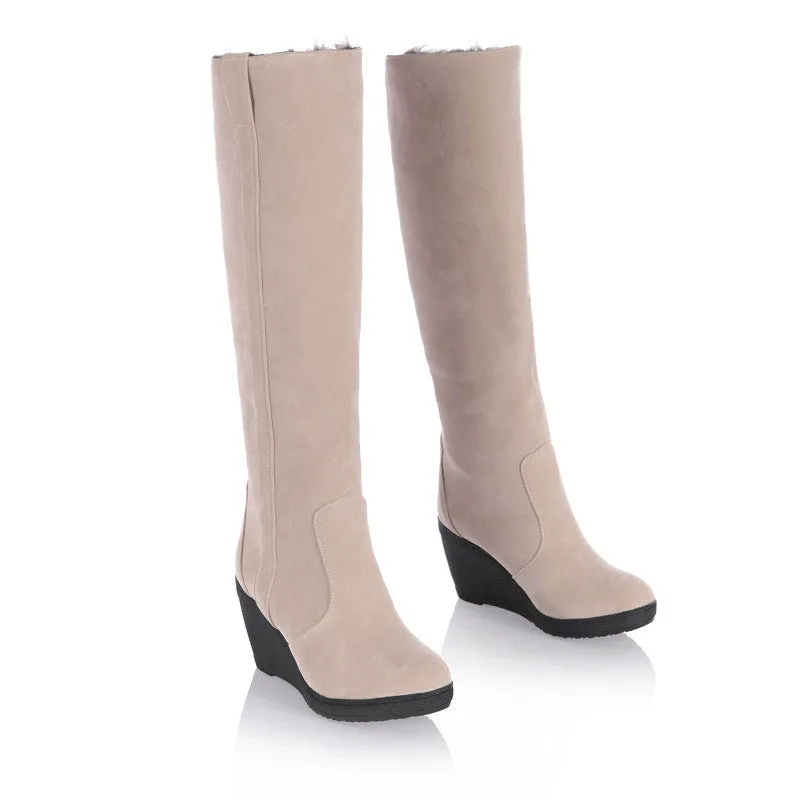 Faux Rabbit Hair Wedge Foldable Thickening Snow Boots