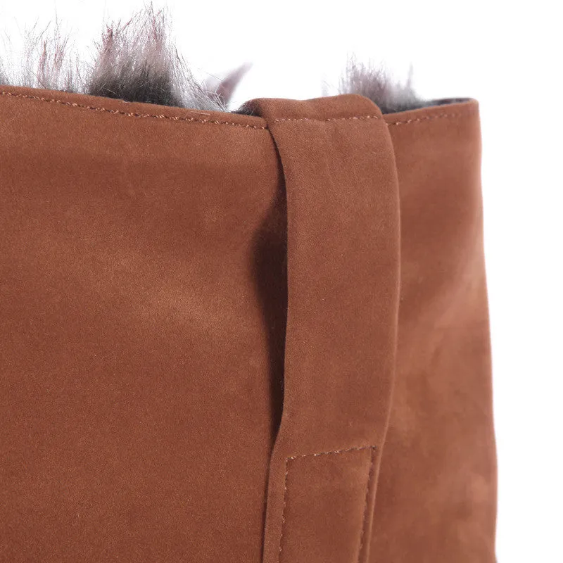 Faux Rabbit Hair Wedge Foldable Thickening Snow Boots
