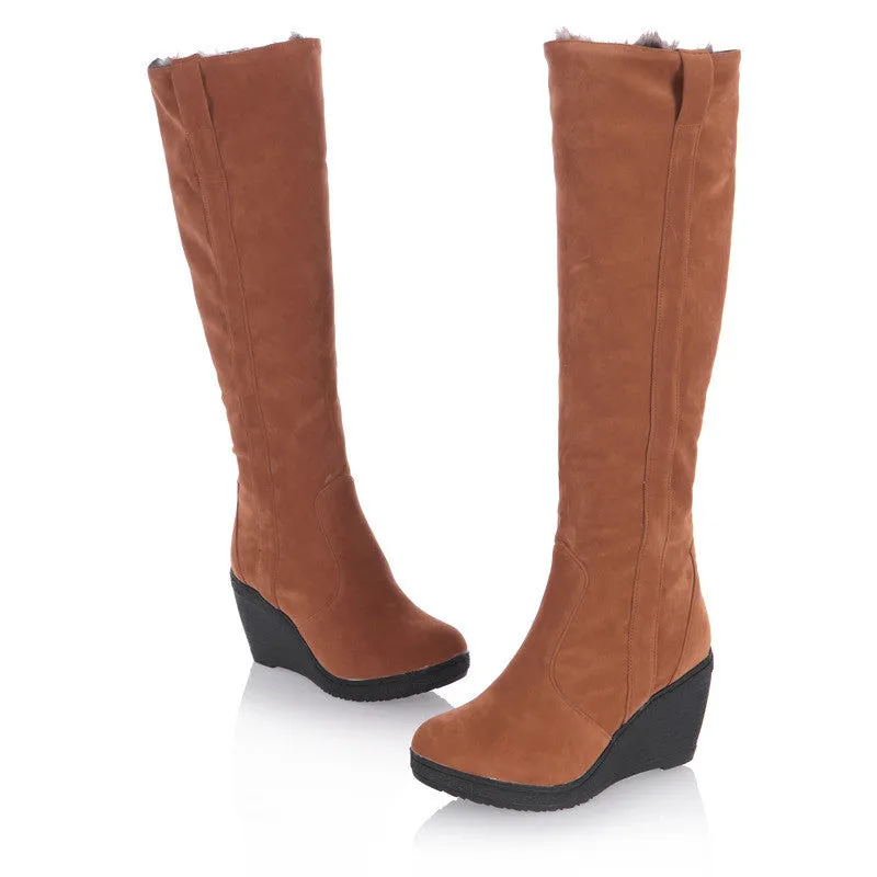 Faux Rabbit Hair Wedge Foldable Thickening Snow Boots
