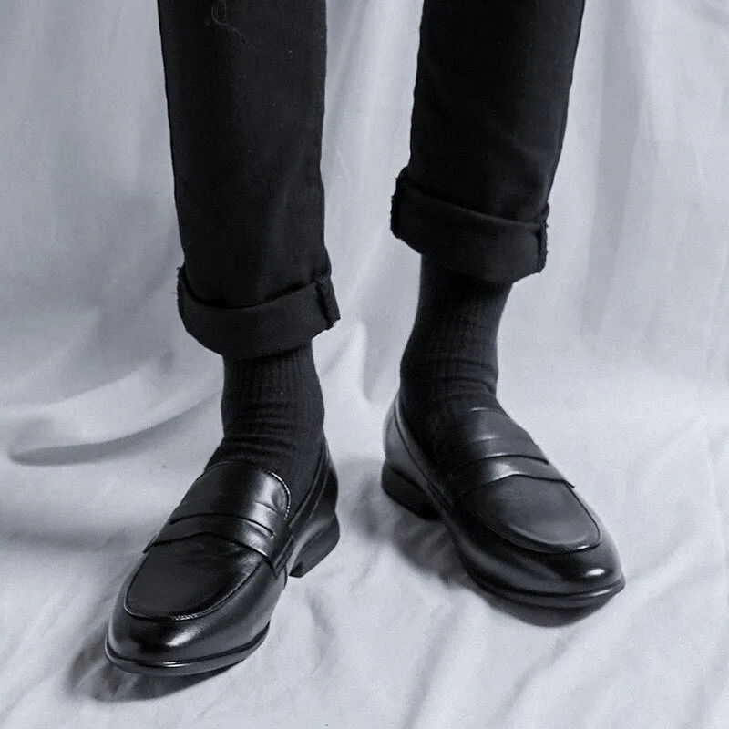Hnzxzm Genuine Leather Shoes Men Brogues Soft Cow Leather Mens Casual Shoes Brand Male Business Shoes Flat Black A4635
