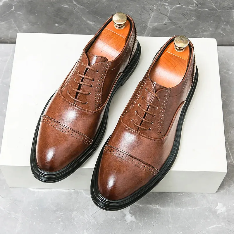 Hnzxzm Spring Luxury Men's Leather Shoes Carved Block Shoes Thick Soled Oxford Shoe Dress Men's Casual Shoes Wedding Office Men Shoes
