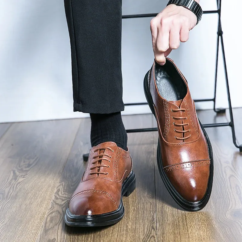 Hnzxzm Spring Luxury Men's Leather Shoes Carved Block Shoes Thick Soled Oxford Shoe Dress Men's Casual Shoes Wedding Office Men Shoes