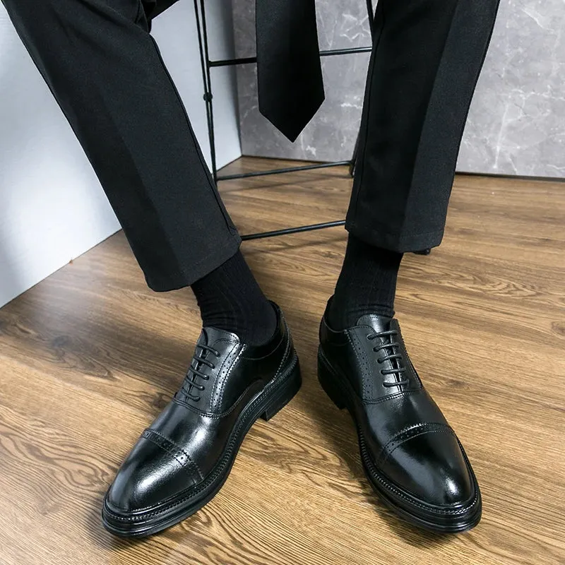 Hnzxzm Spring Luxury Men's Leather Shoes Carved Block Shoes Thick Soled Oxford Shoe Dress Men's Casual Shoes Wedding Office Men Shoes