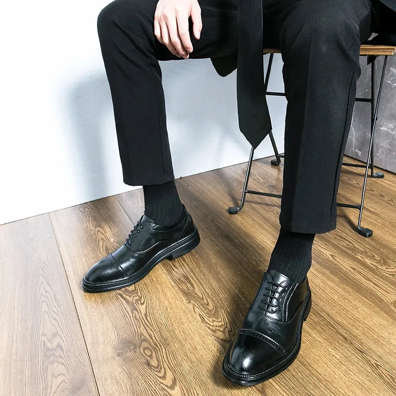 Hnzxzm Spring Luxury Men's Leather Shoes Carved Block Shoes Thick Soled Oxford Shoe Dress Men's Casual Shoes Wedding Office Men Shoes