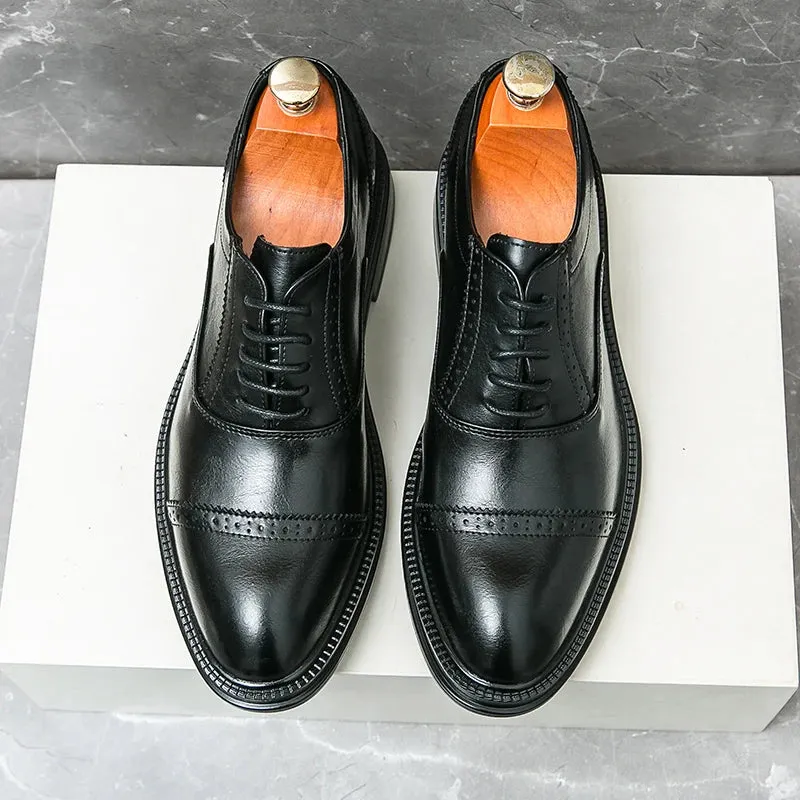 Hnzxzm Spring Luxury Men's Leather Shoes Carved Block Shoes Thick Soled Oxford Shoe Dress Men's Casual Shoes Wedding Office Men Shoes