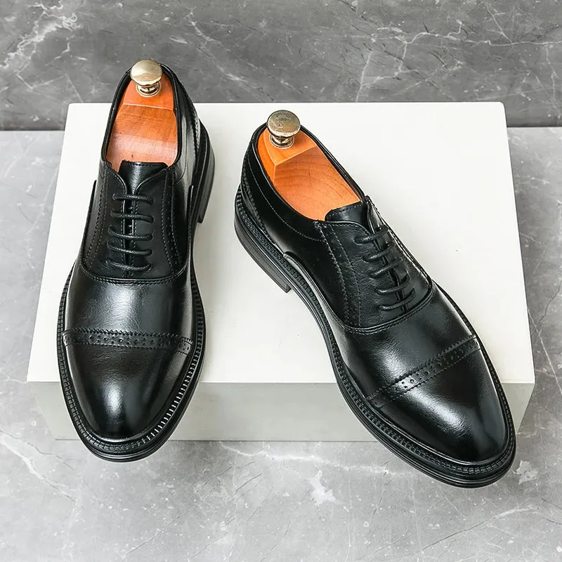 Hnzxzm Spring Luxury Men's Leather Shoes Carved Block Shoes Thick Soled Oxford Shoe Dress Men's Casual Shoes Wedding Office Men Shoes