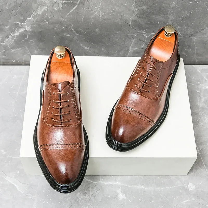 Hnzxzm Spring Luxury Men's Leather Shoes Carved Block Shoes Thick Soled Oxford Shoe Dress Men's Casual Shoes Wedding Office Men Shoes