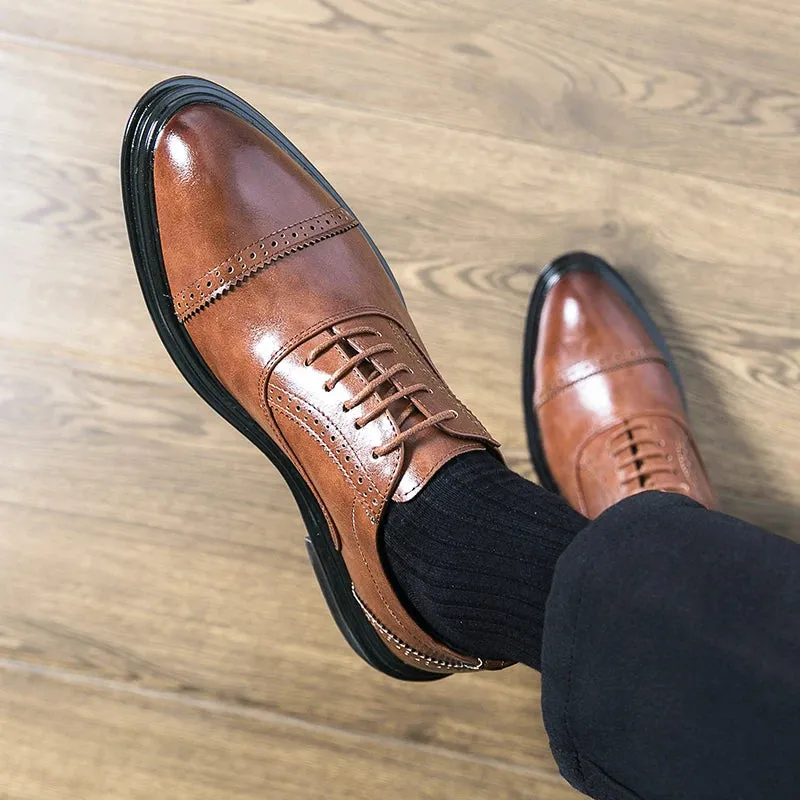 Hnzxzm Spring Luxury Men's Leather Shoes Carved Block Shoes Thick Soled Oxford Shoe Dress Men's Casual Shoes Wedding Office Men Shoes
