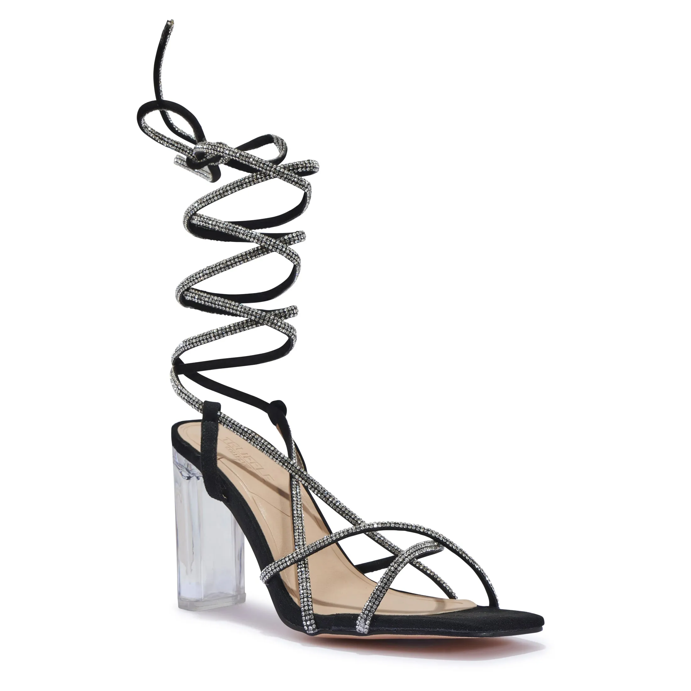 HOLMES2 DIAMANTE WRAP AROUND BLOCK HEEL PERSPEX SANDAL