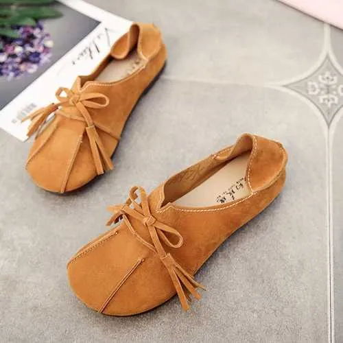 Pure Color Butterfly Knot Casual Flat Loafers