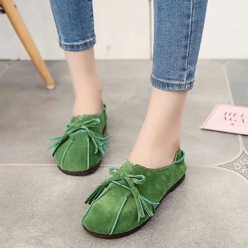 Pure Color Butterfly Knot Casual Flat Loafers