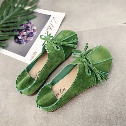 Pure Color Butterfly Knot Casual Flat Loafers