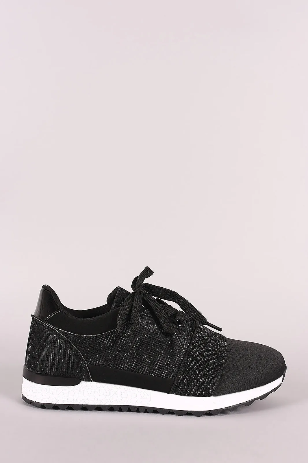Qupid Glitter Accent Low Top Lace Up Sneaker