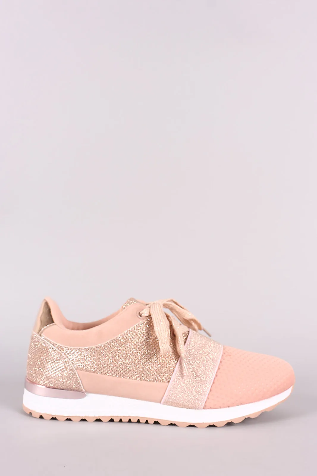 Qupid Glitter Accent Low Top Lace Up Sneaker
