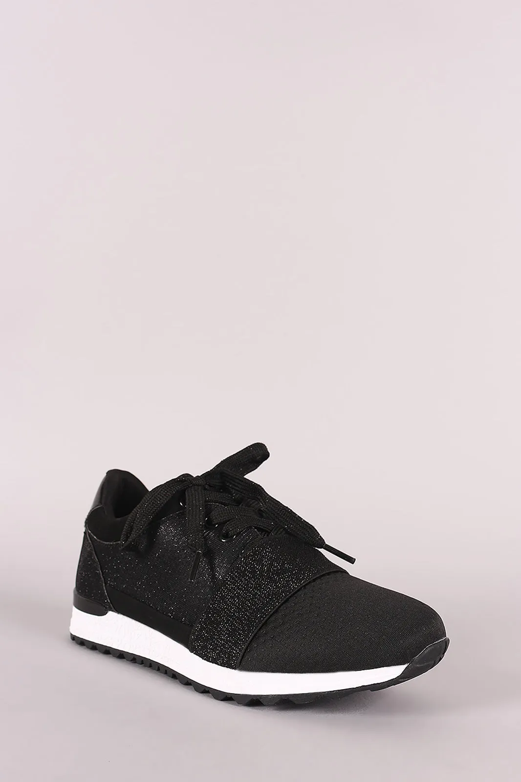 Qupid Glitter Accent Low Top Lace Up Sneaker
