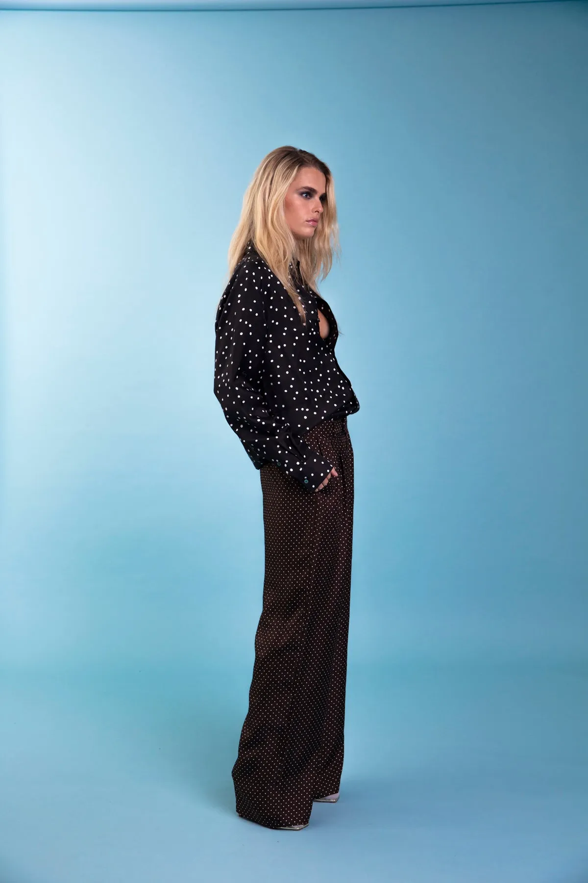 Salinas Silk Trouser Chocolate Dot Woman