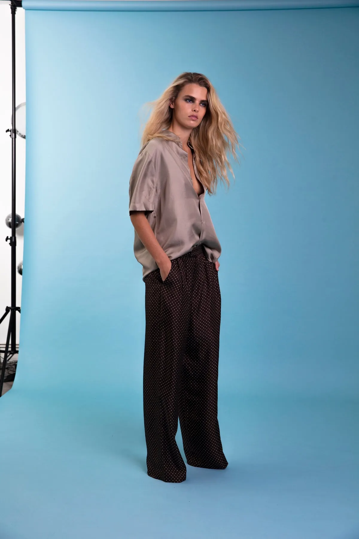 Salinas Silk Trouser Chocolate Dot Woman