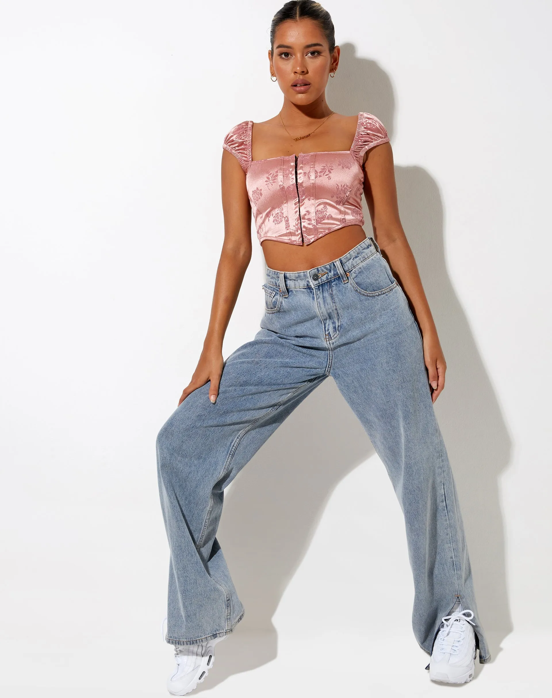 Silicia Corset Top in Rose Flock Pale Pink