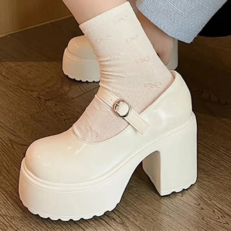 Sohiwoo Platform Heels Woman Mary Janes Summer Thick Heel Designer Elegant Heeled New Stripper Women's Shoes on Offer with Free Shipping