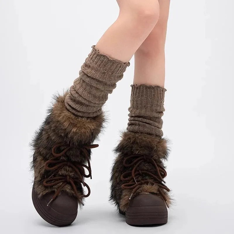 Sohiwoo Winter Snow Boots For Women Fashion Big Head Fluffy Fur Girl's boots Harajuku Thick bottom comfort Lace up Fuzzy Y2K Shoes