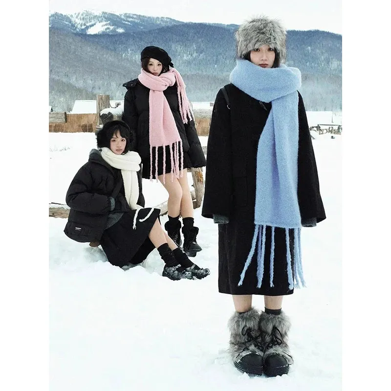 Sohiwoo Winter Snow Boots For Women Fashion Big Head Fluffy Fur Girl's boots Harajuku Thick bottom comfort Lace up Fuzzy Y2K Shoes