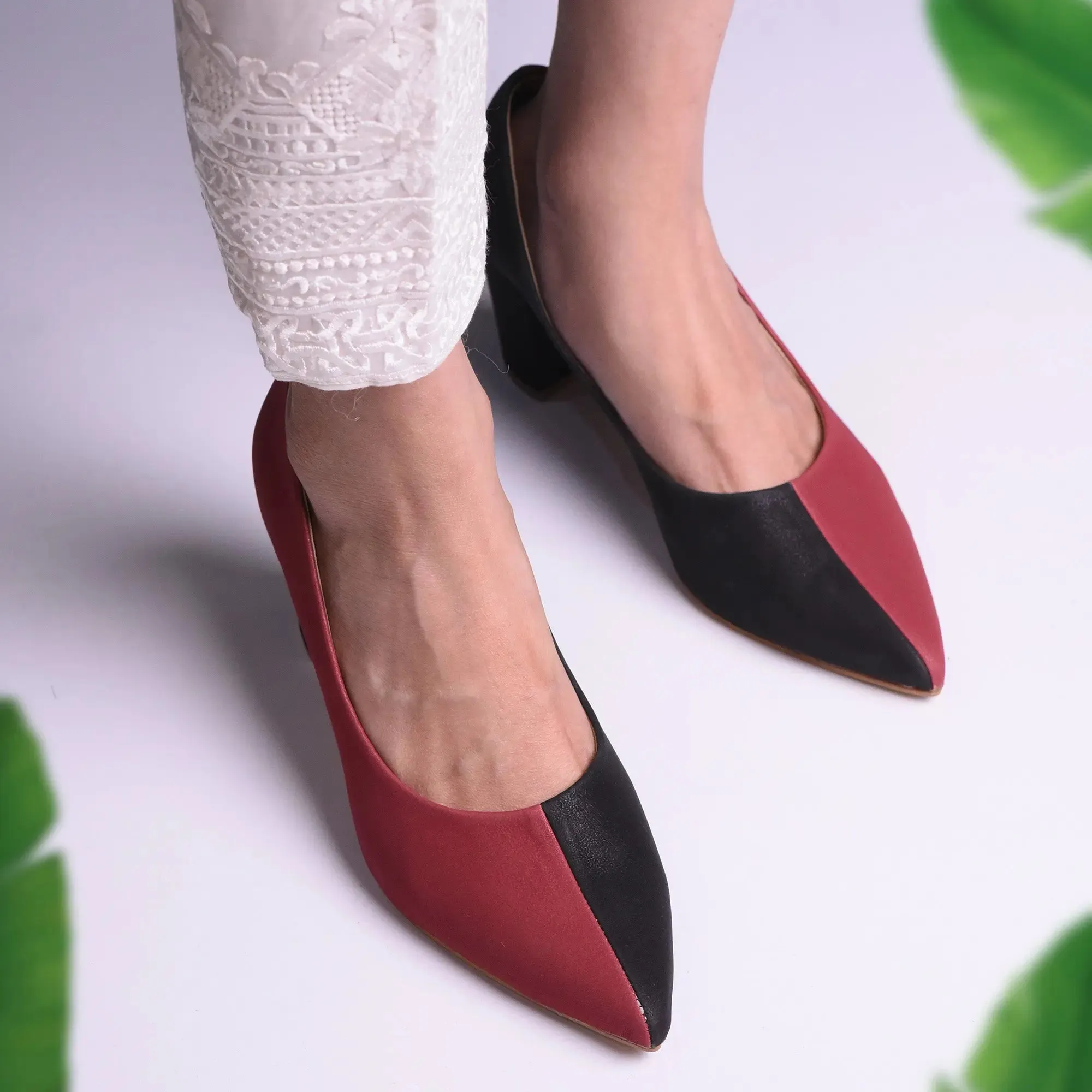 Two Hued Court Shoes Maroon and Black