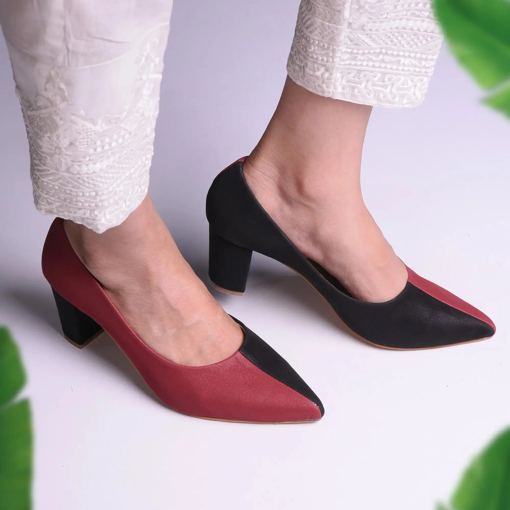 Two Hued Court Shoes Maroon and Black