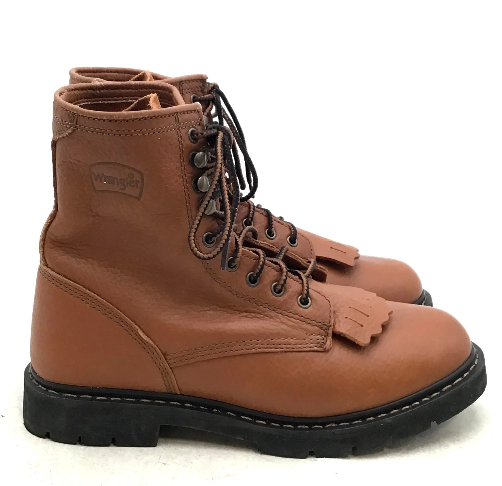 Wrangler Men's Dewitt Brown Leather Work Boots - Size 9.5